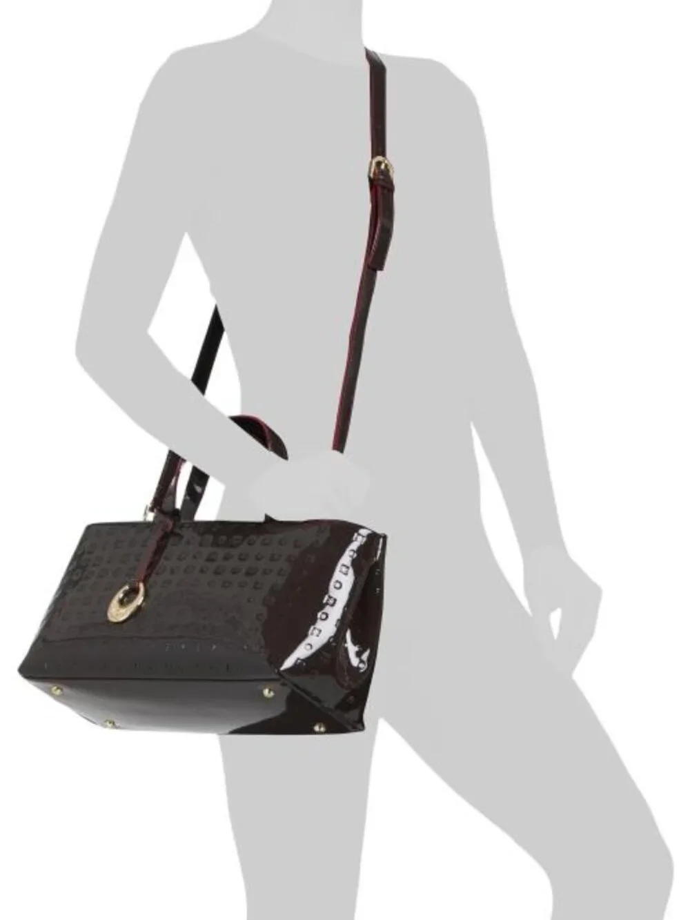 ARCADIA Made In Italy Patent Leather East West Zip Top Satchel